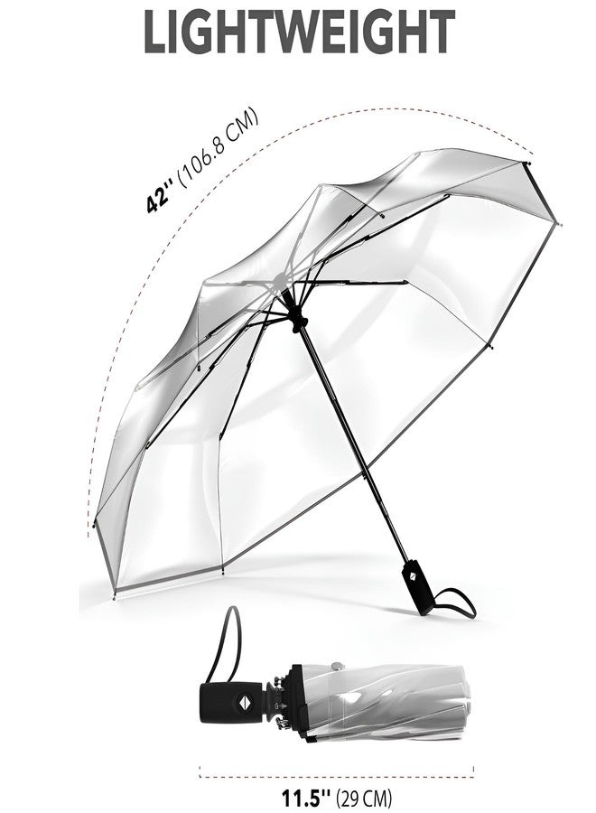 كونتاكتس مظلة سفر شفافة مقاومة للرياح من كونتاكتس - صغيرة الحجم وخفيفة الوزن ومتينة مع خاصية الفتح/الإغلاق التلقائي، وغطاء مقاوم للماء، وإطار قوي من الألياف الزجاجية - مظلة محمولة للمطر (أسود) - Image 4